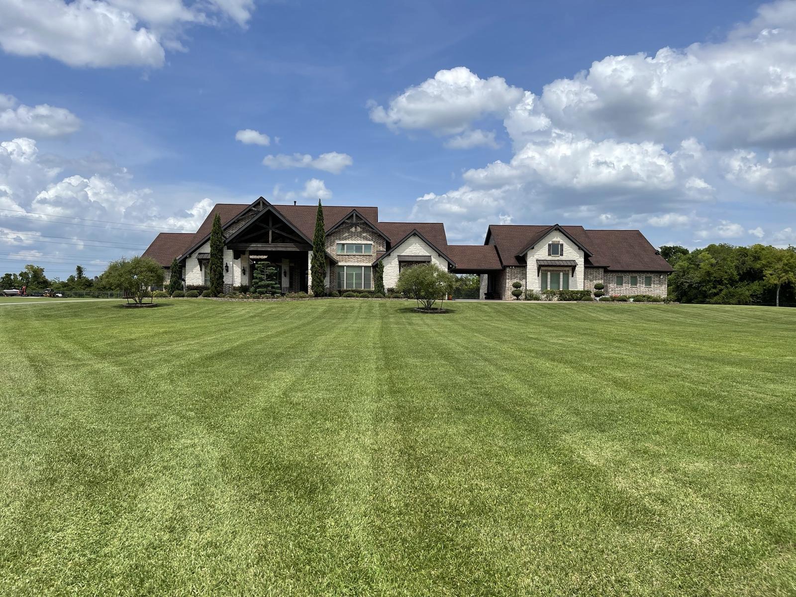 Large estate lawn with mature trees professionally maintained